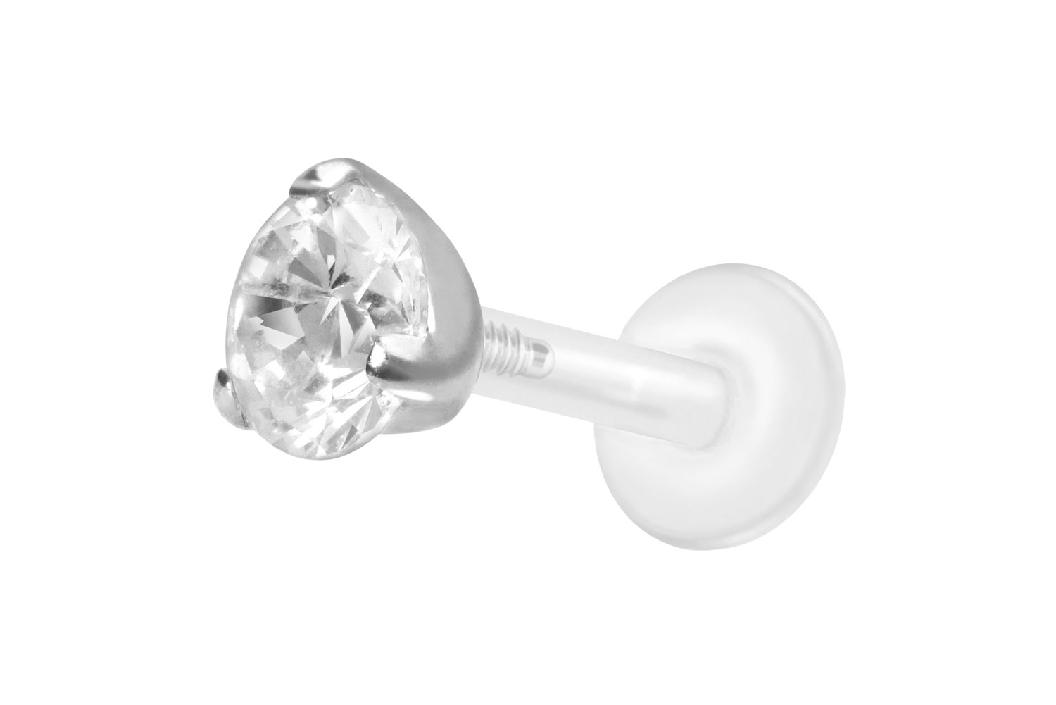 PTFE Labret Piercing mit Innengewinde + Titan-Aufsatz EINGEFASSTER KRISTALL